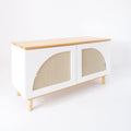 Vista lateral Mueble Auxiliar Nolla 100 cm Rejilla Curvy #70 2 puertas tapa madera barnizada patas madera maciza Slowdeco
