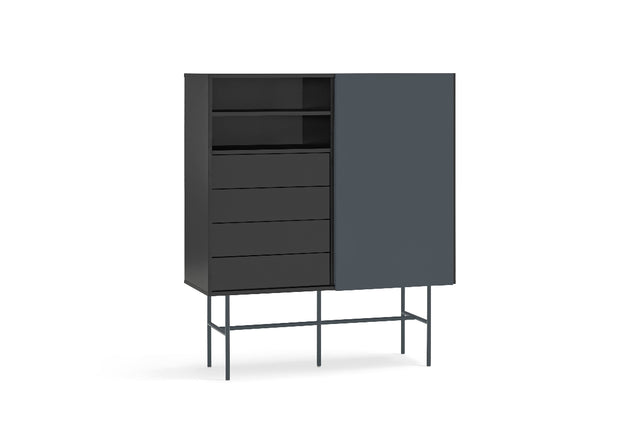 Vista lateral Mueble Auxiliar Nube 120 cm estructura negra y puerta corredera gris antracita Teulat Slowdeco