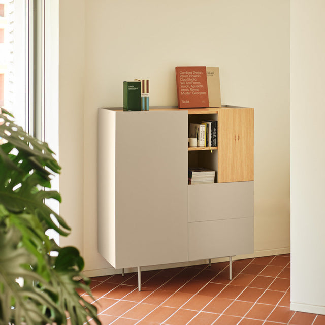 Vista lateral Mueble Auxiliar Otto 100 Roble Arena recibidor entrada Teulat Slowdeco