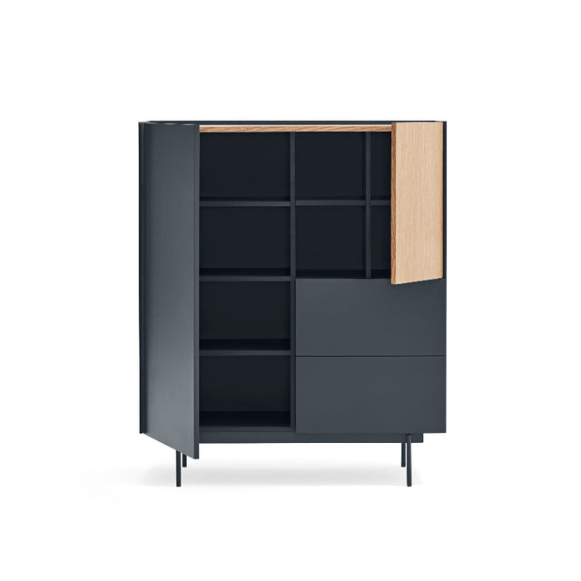 Vista lateral Mueble Auxiliar Otto 100 Roble Gris Antracita puertas abiertas Teulat Slowdeco