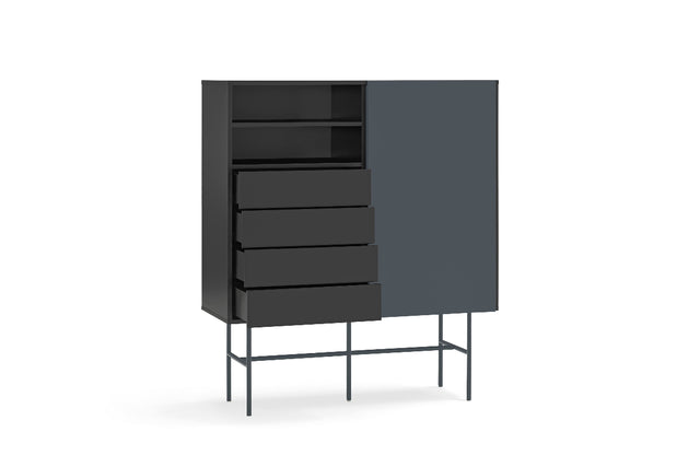 Vista lateral Mueble Auxiliar aparador Nube 120 cm estructura negra y puerta corredera gris antracita Teulat Slowdeco