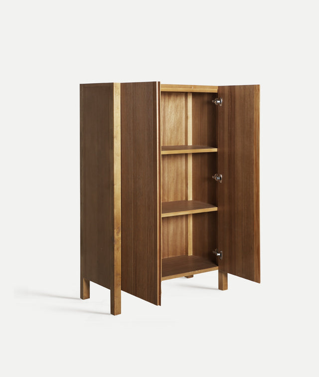 Vista lateral armario Copenhague 95 cm Madera DM en color marrón puertas abiertas Kodu Homedesign Slowdeco