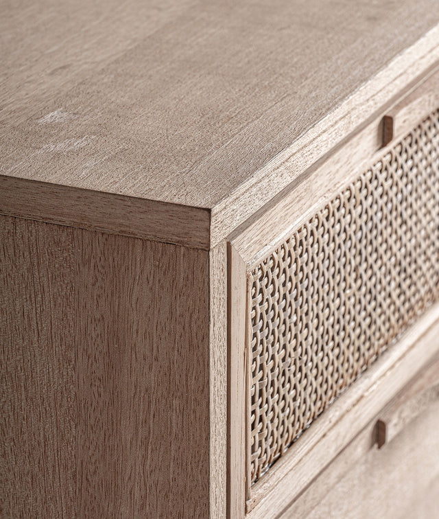 Vista lateral detalle Mueble TV Weurtz 170 cm Fresno & Ratán beige cajones Kodu Homedesign Slowdeco