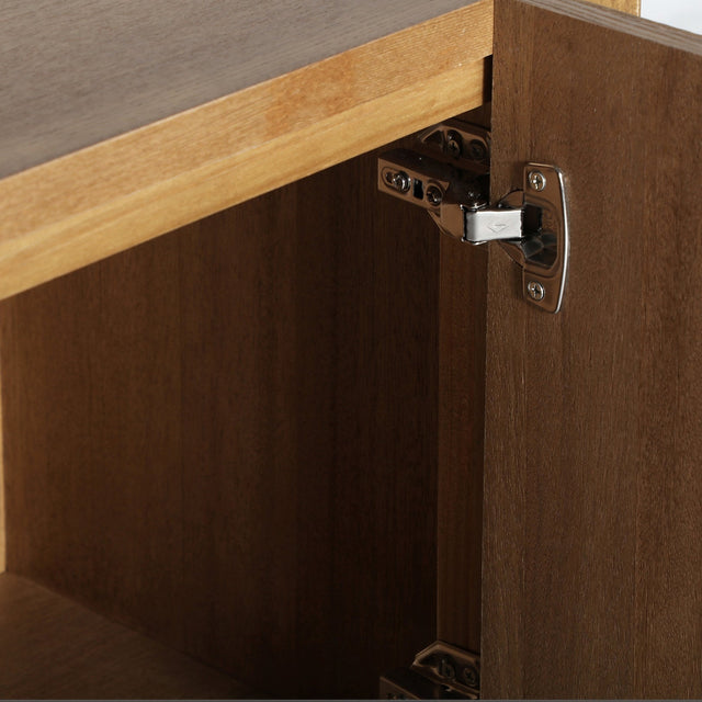 Vista lateral detalle puerta abierta Mueble TV Slough 190 cm madera Mindi 4 puertas abiertas Kodu Homedesign Slowdeco