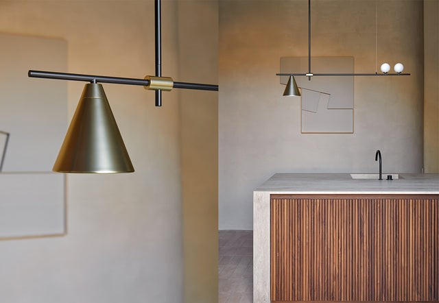 Vista y detalle Lámpara colgante Cra Negro mate cocina Aromas del Campo Slowdeco