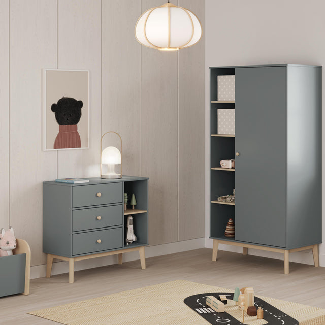 Armario Infantil Esteban 90 Verde Kaki & Pino