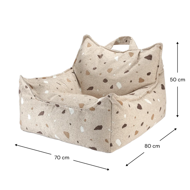 Silla de bolsa de frijoles de arena de terrazo y set otomano