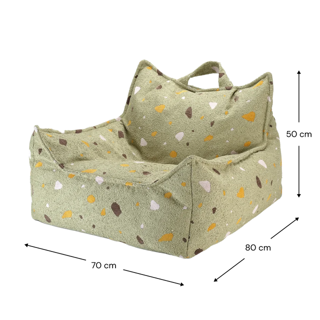 Silla de bolsas de beans de terrazo y set otomana