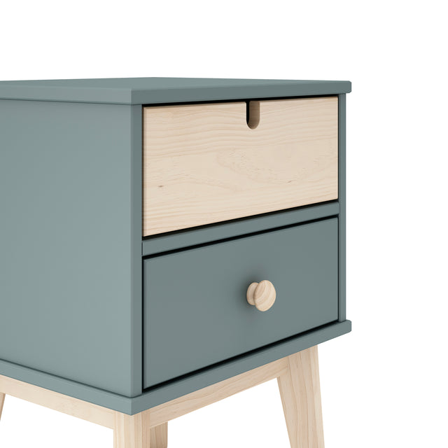 Mesita de Noche Infantil Estefanía 40 Verde Kaki & Pino