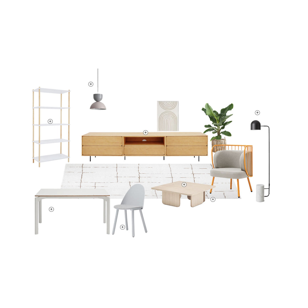 Moodboard con paleta de color, materiales y presupuesto orientativo