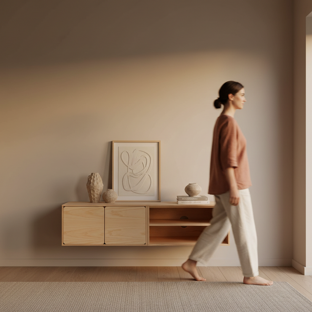 Mueble TV Flotante Penxat 160 Natural - 2 Puertas 1 Balda