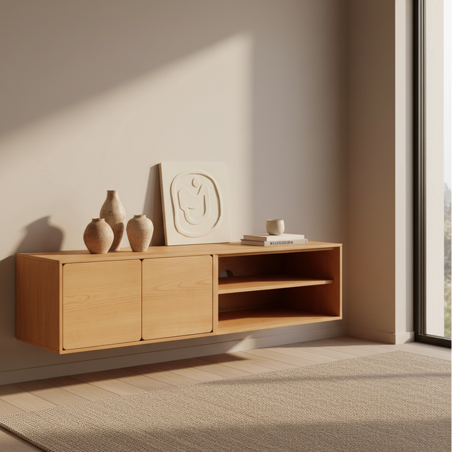 Mueble TV Flotante Penxat 160 Natural - 2 Puertas 1 Balda