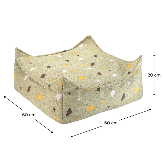 Silla de bolsas de beans de terrazo y set otomana