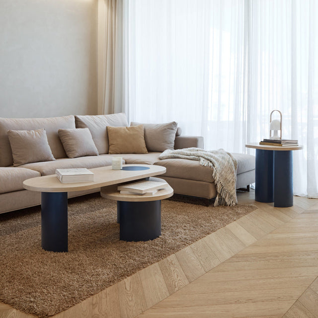 Mesa Auxiliar Ovalada Nori 60 Fresno & Azul