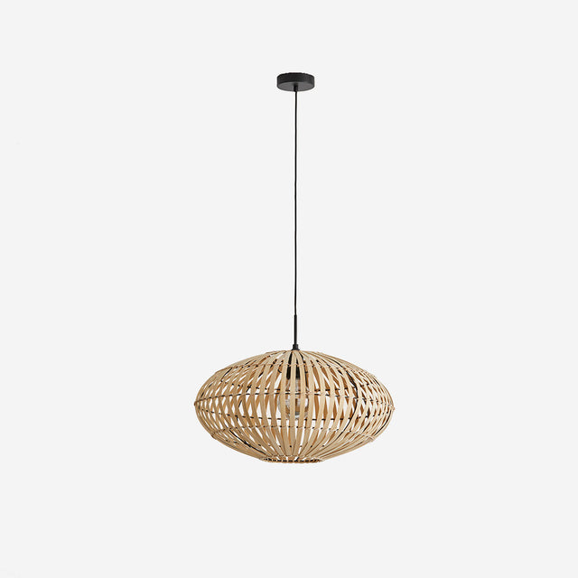 Vista frontal Lámpara colgante Any Negra pantalla bambú natural Aromas del Campo Slowdeco