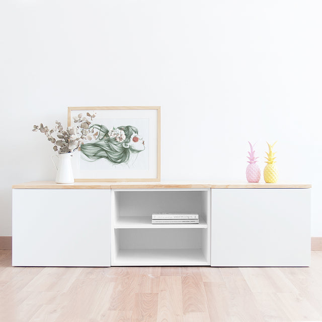 Mueble TV Fitxa 150cm blanco y estante Slowdeco