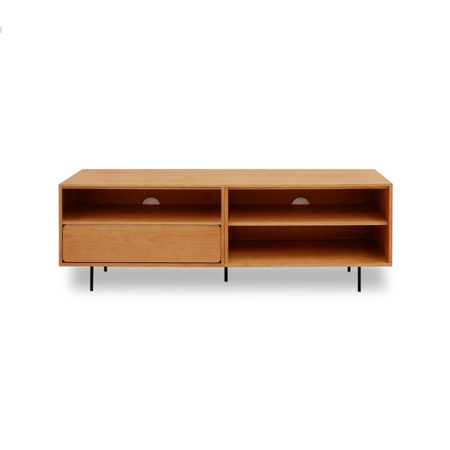 Mueble de TV de 160cm personalizado Roble Natural Cajón Extraíble / Sin Puerta Apoyado sobre patas de acero Slowdeco